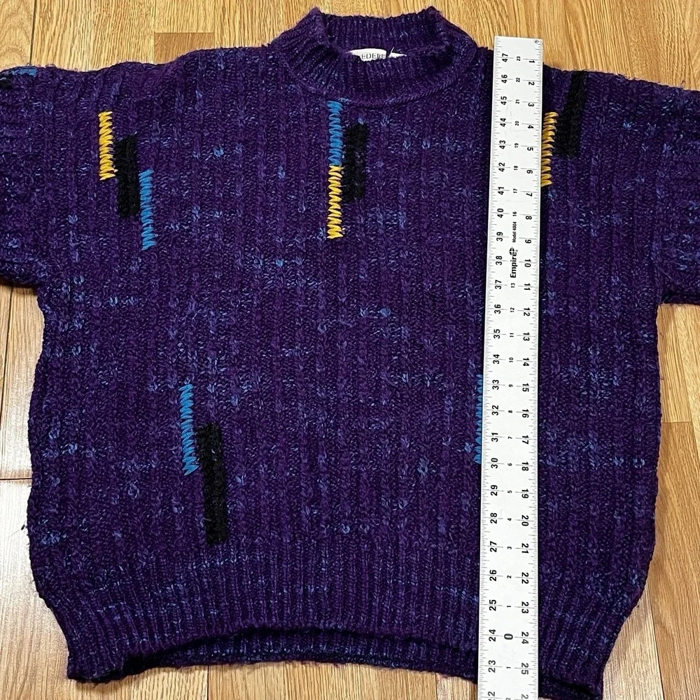 90s Belvedere Knitwear Italy‎ Purple Wool Alpaca Abstract Chunky Sweater L Mens